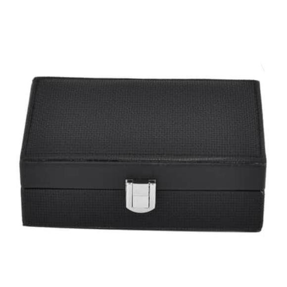 NEW Black Woven Embossed Faux Leather Jewelry Box with Mirror - Picture 3 of 9
